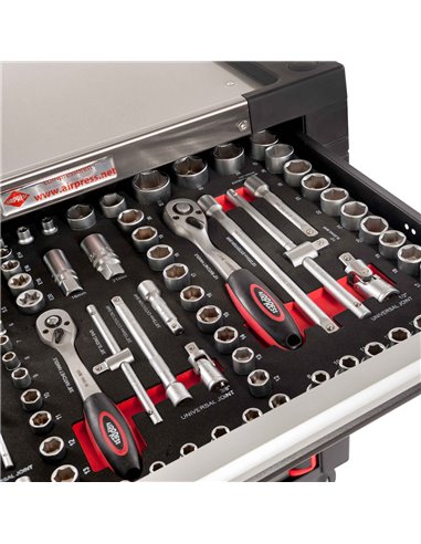 AIRPRESS Carro de 217 herramientas 7 cajones con encimera de metal