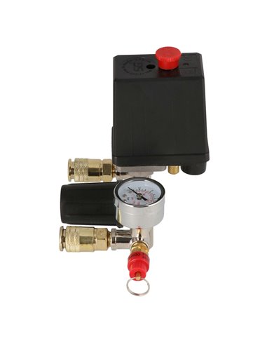 AIRPRESS Regulador de presión con presostato, 2 manómetros y 2 acoplamientos rápidos