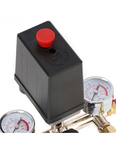 AIRPRESS Regulador de presión con presostato, 2 manómetros y 2 acoplamientos rápidos