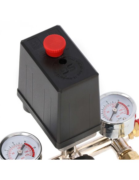 AIRPRESS Regulador de presión con presostato, 2 manómetros y 2 acoplamientos rápidos