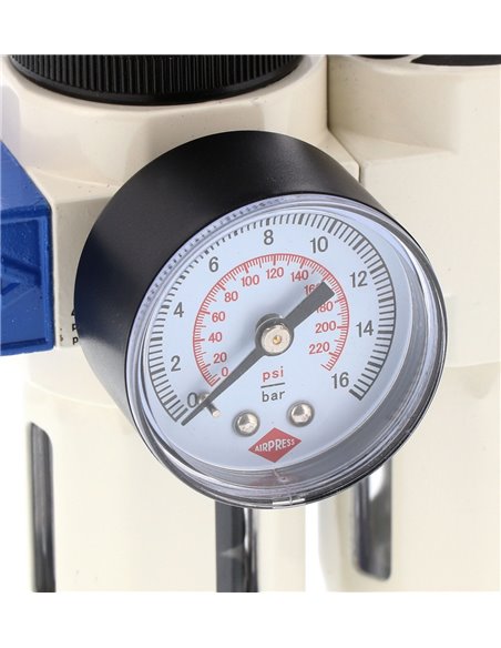 AIRPRESS Válvula reductora de presión separador de aceite/agua y engrasador 3/4" 15 bar