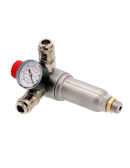 AIRPRESS Válvula reductora de presión 3/8" 10 bar con 2 acoplamiento rápidos universal
