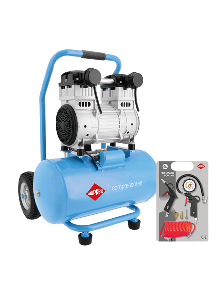 AIRPRESS Compresor de aire silencioso sin aceite LMO 25-250 8 bar 2 CV/1.5 kW 150 l/min 24 L