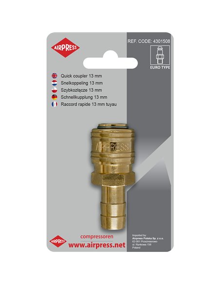 AIRPRESS Acoplamiento rápido Euro 13 mm conexión con manguera