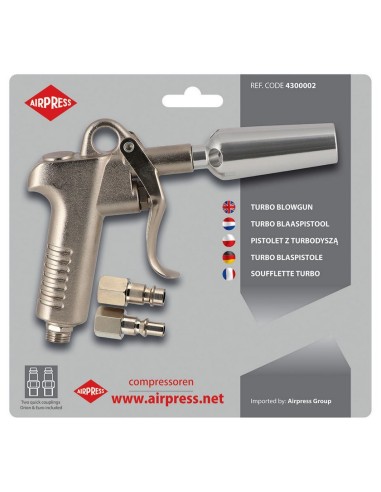 AIRPRESS Pistola de soplado Turbo con enchufes de pezón tipo Euro y Orion