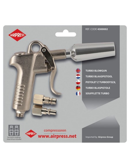 AIRPRESS Pistola de soplado Turbo con enchufes de pezón tipo Euro y Orion