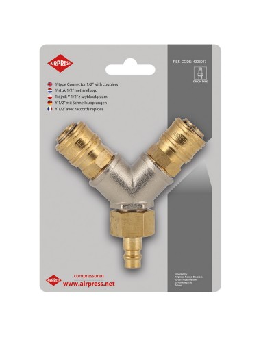 AIRPRESS Acoplamiento en Y 1/2" 2x Euro hembra/macho enchufe de pezón