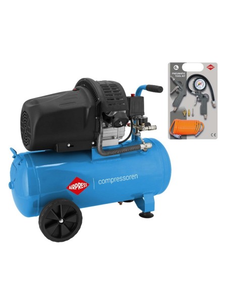 AIRPRESS Compresor de aire HL 425-50 doble pistón con juego de accesorios neumáticos