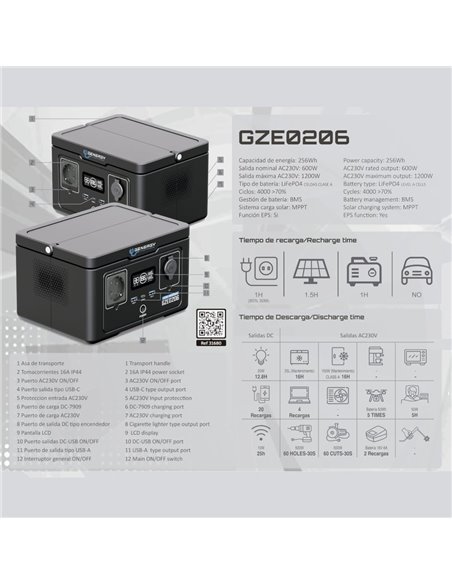 Estación de Energía GZE-0206 256 Wh 600 W