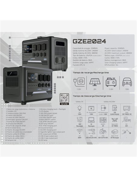 Estación de Energía GZE-2024 2048 Wh 2400 W