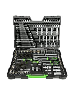 MALETÍN DE HERRAMIENTAS DE 216 PIEZAS CON VASOS DE 12 CANTOS DE 1/4", 3/8" Y 1/2" CINCADO