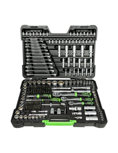 MALETÍN DE HERRAMIENTAS DE 216 PIEZAS CON VASOS DE 12 CANTOS DE 1/4", 3/8" Y 1/2" CINCADO