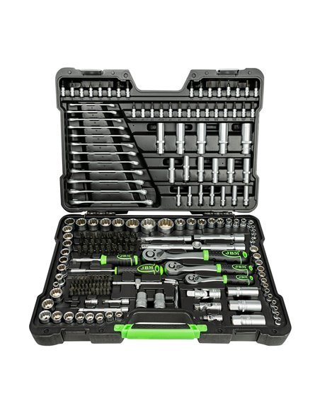 MALETÍN DE HERRAMIENTAS DE 216 PIEZAS CON VASOS DE 12 CANTOS DE 1/4", 3/8" Y 1/2" CINCADO