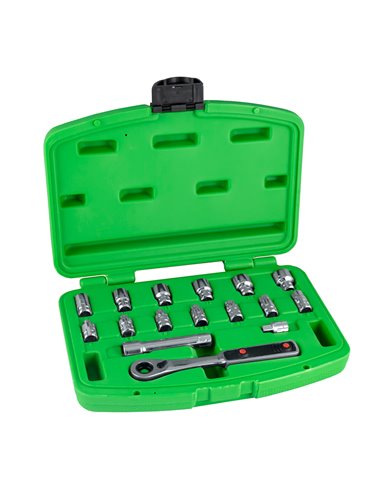 ESTUCHE DE HERRAMIENTAS GO-THROUGH DE 16 PIEZAS DE 1/4" CROMADO