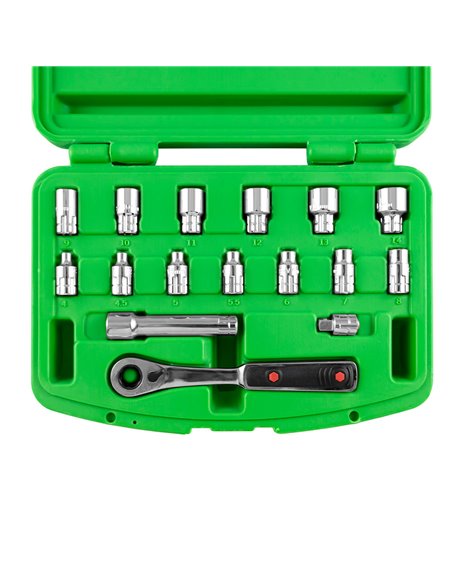 ESTUCHE DE HERRAMIENTAS GO-THROUGH DE 16 PIEZAS DE 1/4" CROMADO