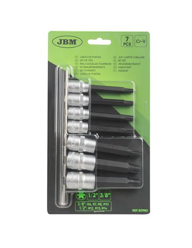 JUEGO DE 7 PUNTAS RIBE CON VASO DE 1/2" Y 3/8" 