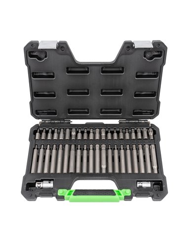 MALETÍN DE 42 PUNTAS HEXAGONALES, 12 CANTOS Y TORX DE 1/2" Y 3/8"