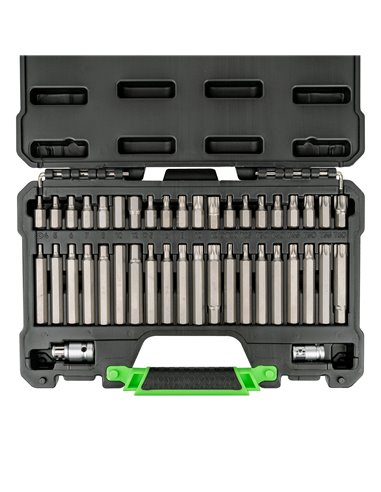 MALETÍN DE 42 PUNTAS HEXAGONALES, 12 CANTOS Y TORX DE 1/2" Y 3/8"