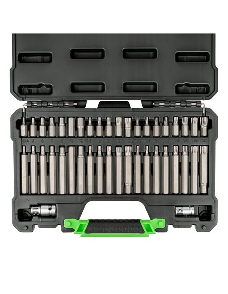 MALETÍN DE 42 PUNTAS HEXAGONALES, 12 CANTOS Y TORX DE 1/2" Y 3/8"