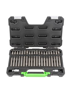 MALETÍN DE 42 PUNTAS HEXAGONALES, 12 CANTOS Y TORX INVIOLABLES DE 1/2 Y 3/8"