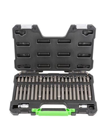 MALETÍN DE 42 PUNTAS HEXAGONALES, 12 CANTOS Y TORX INVIOLABLES DE 1/2 Y 3/8"