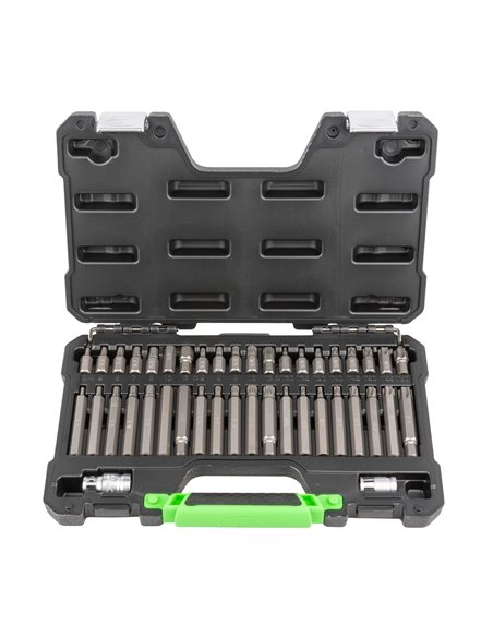 MALETÍN DE 42 PUNTAS HEXAGONALES, 12 CANTOS Y TORX INVIOLABLES DE 1/2 Y 3/8"