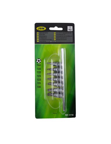 JUEGO DE 7 PUNTAS TS DE 5 DIENTES INVIOLABLE CON VASO DE 1/4"