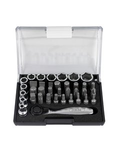 MINI ESTUCHE DE 37 PUNTAS Y VASOS CON CARRACA DE 1/4"
