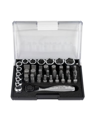 MINI ESTUCHE DE 37 PUNTAS Y VASOS CON CARRACA DE 1/4"