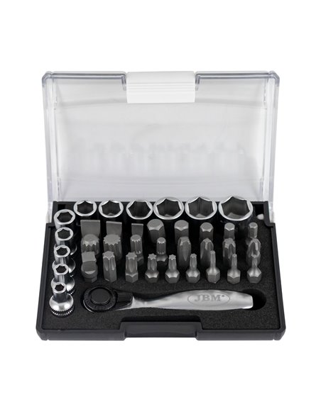 MINI ESTUCHE DE 37 PUNTAS Y VASOS CON CARRACA DE 1/4"