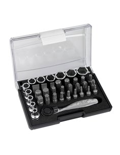 MINI ESTUCHE DE 37 PUNTAS Y VASOS CON CARRACA DE 1/4" 2