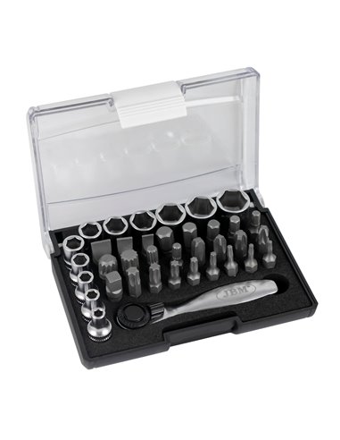 MINI ESTUCHE DE 37 PUNTAS Y VASOS CON CARRACA DE 1/4"