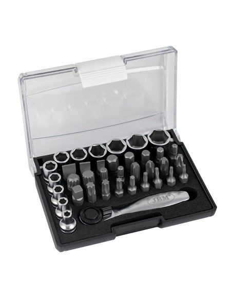 MINI ESTUCHE DE 37 PUNTAS Y VASOS CON CARRACA DE 1/4"