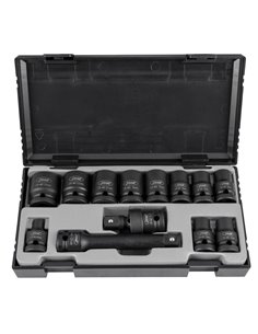 SET DE 13 VASOS DE IMPACTO HEXAGONALES DE 1/2" + ADAPTADOR