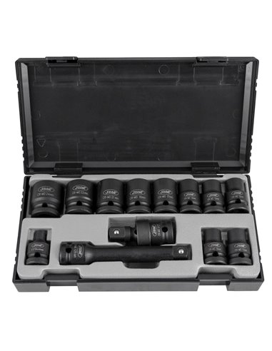 SET DE 13 VASOS DE IMPACTO HEXAGONALES DE 1/2" + ADAPTADOR