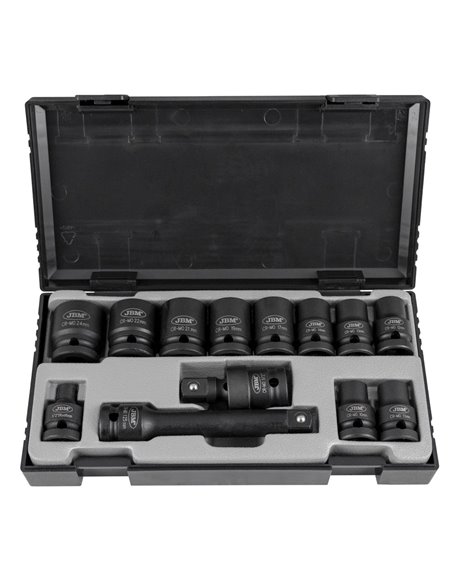 SET DE 13 VASOS DE IMPACTO HEXAGONALES DE 1/2" + ADAPTADOR