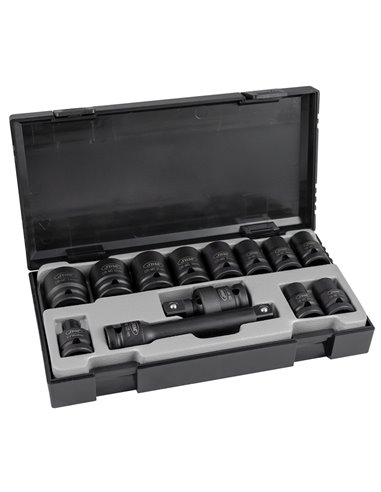 SET DE 13 VASOS DE IMPACTO HEXAGONALES DE 1/2" + ADAPTADOR