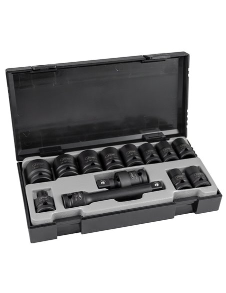 SET DE 13 VASOS DE IMPACTO HEXAGONALES DE 1/2" + ADAPTADOR