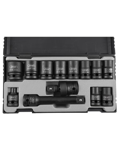 SET DE 13 VASOS DE IMPACTO HEXAGONALES DE 1/2" + ADAPTADOR