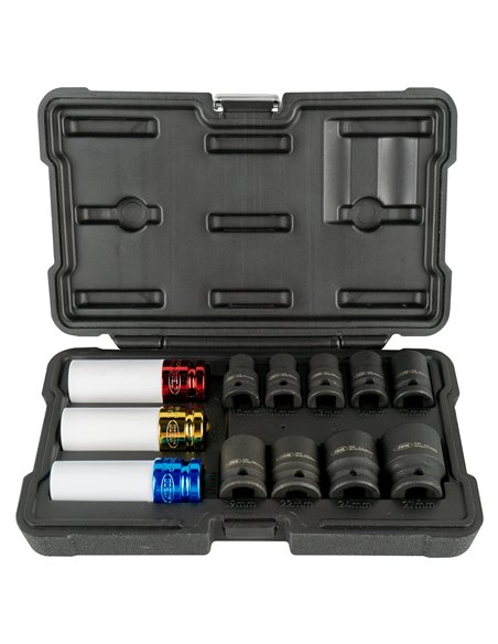 SET DE 12 VASOS DE IMPACTO DE 1/2" ESPECIAL EXTRACCIÓN RUEDAS