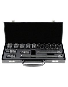 SET DE 19 PIEZAS DE IMPACTO DE 1/2" CON 14 VASOS HEXAGONALES + ADAPTADORES