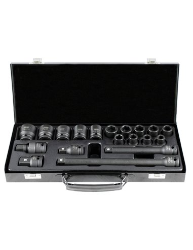 SET DE 19 PIEZAS DE IMPACTO DE 1/2" CON 14 VASOS HEXAGONALES + ADAPTADORES