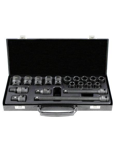 SET DE 19 PIEZAS DE IMPACTO DE 1/2" CON 14 VASOS HEXAGONALES + ADAPTADORES