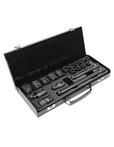 SET DE 19 PIEZAS DE IMPACTO DE 1/2" CON 14 VASOS HEXAGONALES + ADAPTADORES 2