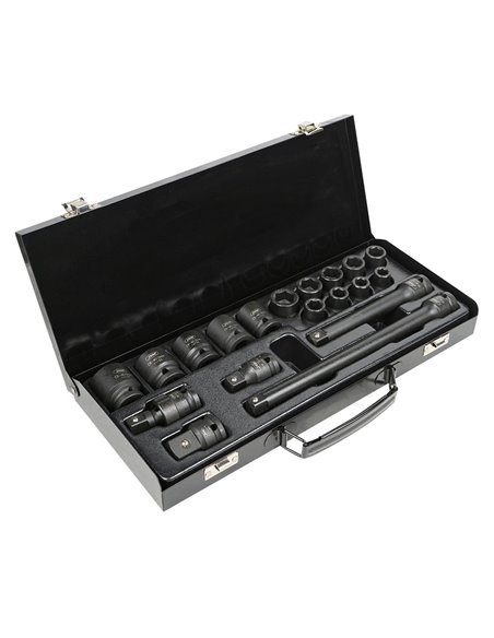 SET DE 19 PIEZAS DE IMPACTO DE 1/2" CON 14 VASOS HEXAGONALES + ADAPTADORES