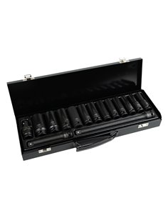 SET DE 15 PIEZAS DE IMPACTO CON 12 VASOS LARGOS DE 1/2" HEXAGONALES + ADAPTADORES 2