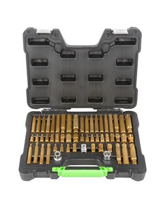 MALETÍN DE 55 PUNTAS Y ADAPTADORES HEXAGONALES, 12 CANTOS Y TORX DE 1/2" Y 3/8"