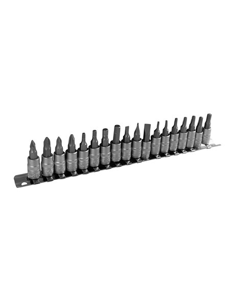 JUEGO DE 18 PUNTAS PHILIPS, PLANA, ALLEN Y TORX CON VASO DE 1/4"