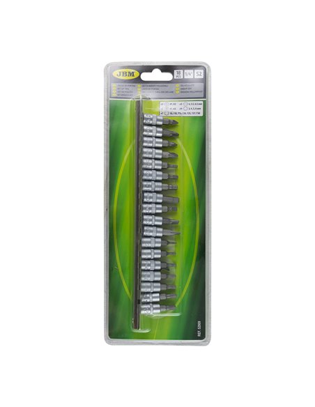 JUEGO DE 18 PUNTAS PHILIPS, PLANA, ALLEN Y TORX CON VASO DE 1/4"