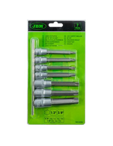 JUEGO DE 7 PUNTAS TORX CON VASO DE 3/8 Y 1/2" 